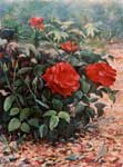 oil painting of red roses in our yard