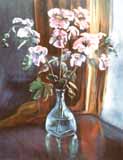 oil painting " The vase of white flowers standing near the window"